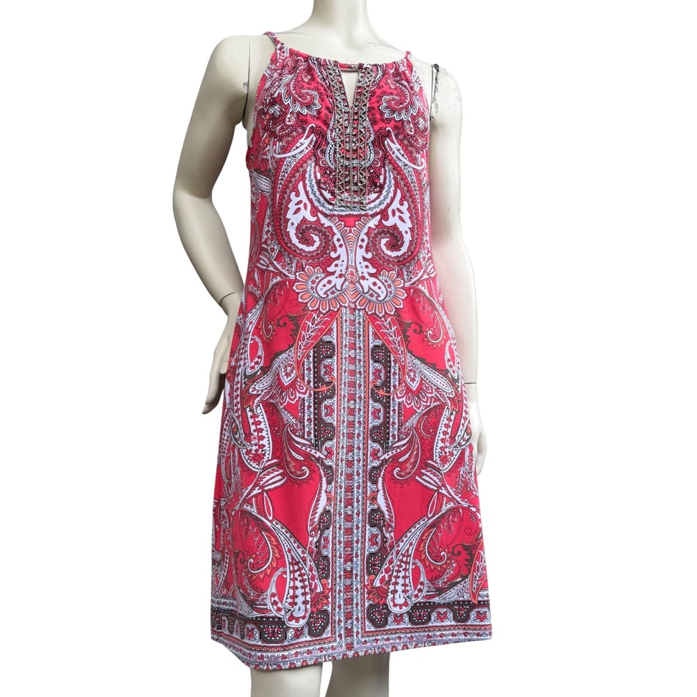 INC International‎ Concepts Halter Dress Paisley Beaded Boho Vacation Red Size M
